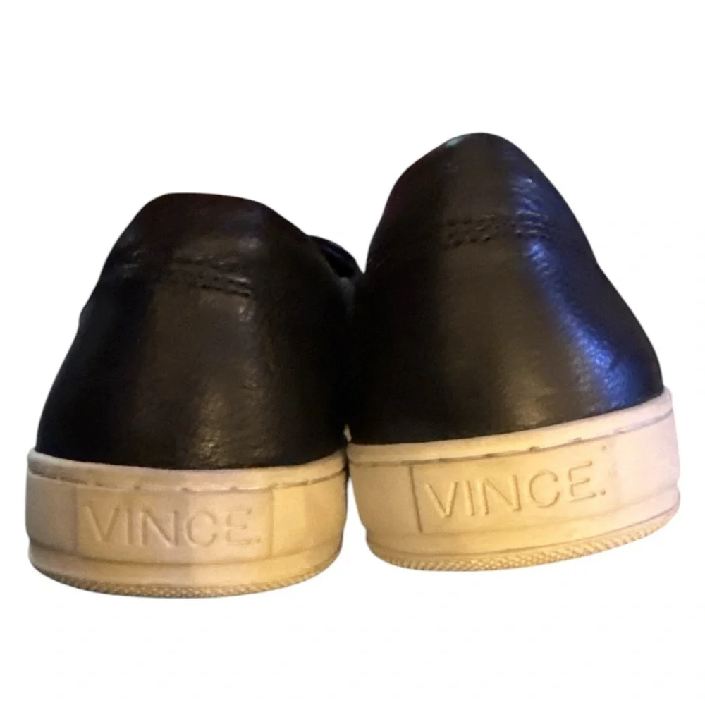 Vince Black Leather Slip On Farran Sneakers with Textured Leather